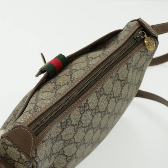 GUCCI GG Canvas Web Sherry Line Shoulder Bag PVC Beige Gold Auth 97156 - Picture 6 of 16